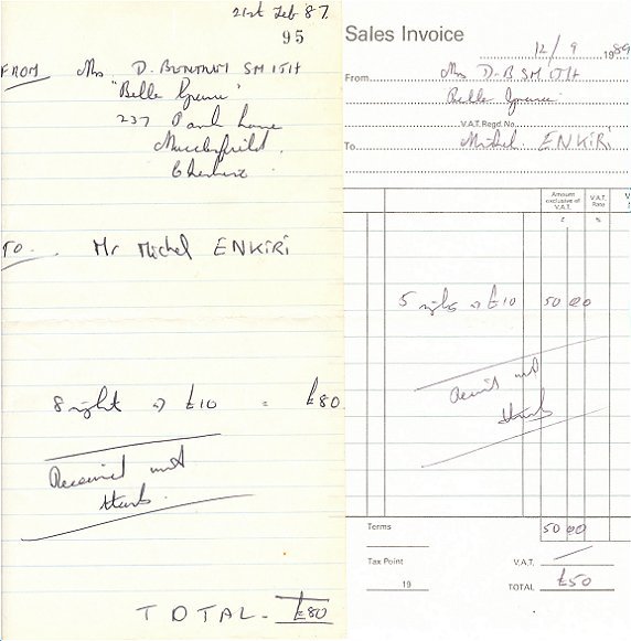 2 B&B invoices late 80s