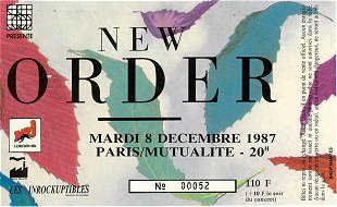 New Order Paris Mutualit 1987 ticket
