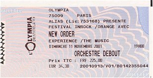 New Order Paris Olympia 2001 ticket