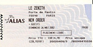 New Order Paris Znith 2002 ticket