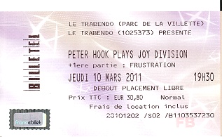 Peter Hook's The Light Paris Trabendo 2011 ticket