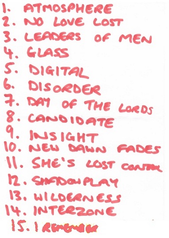 Peter Hook's The Light Paris Trabendo 2011 set list