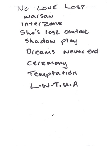 Peter Hook & Section 25 Paris Elyse Montmartre 2008 set list