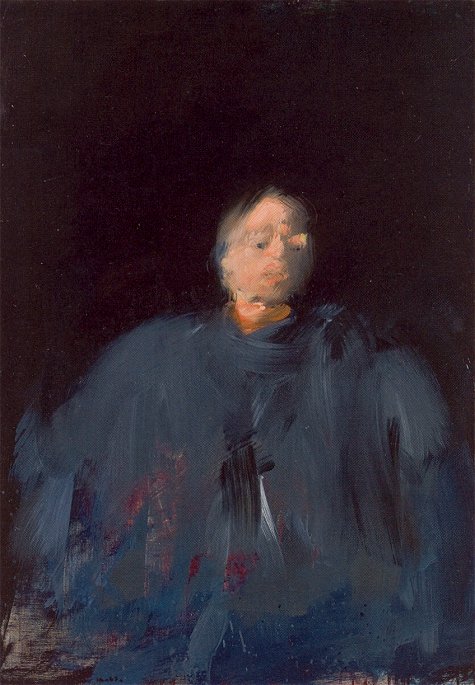 Autoportrait cape bleue col rouge