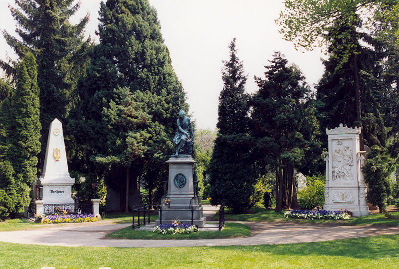Ludwig van Beethoven, Franz Schubert, Johannes Brahms graves & Wolfgang Amadeus Mozart cenotaph