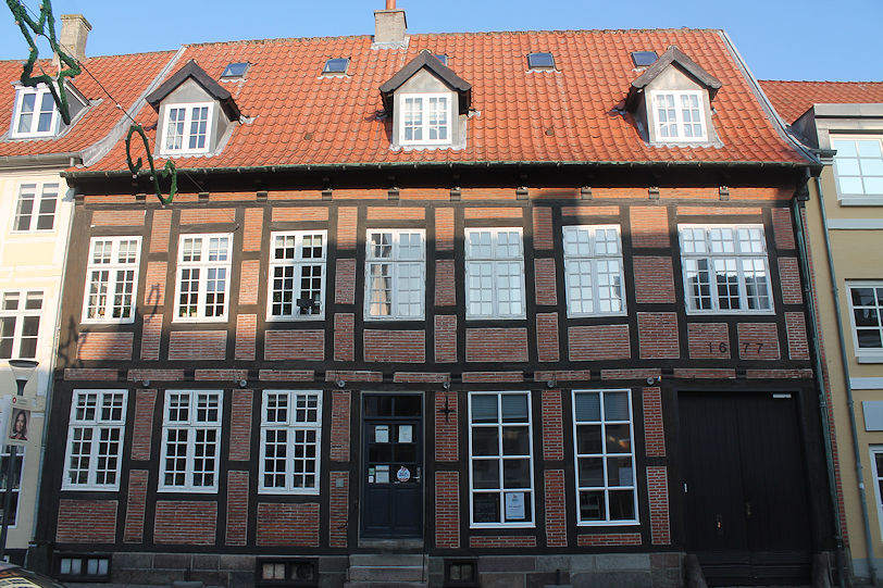 Half-timbered and brick historic house on Overgade