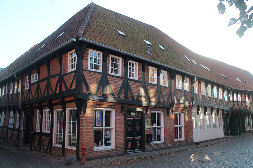 Historic brick and timber houses on Sønderportsgade by Puggaardsgade