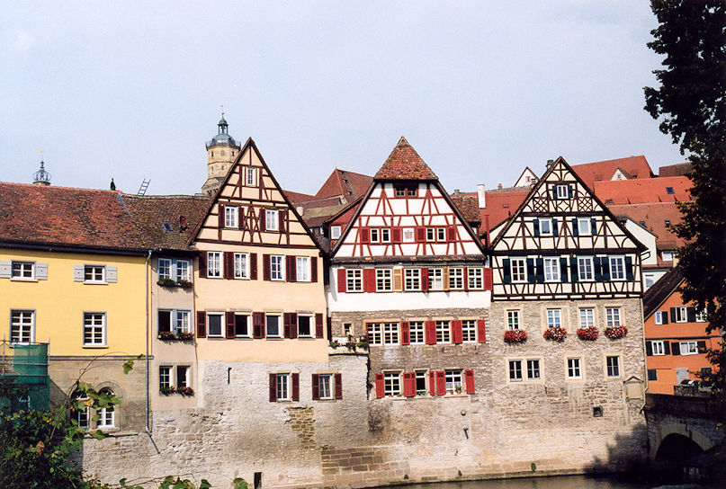 Houses on the Kocher river by Steinerner Steg