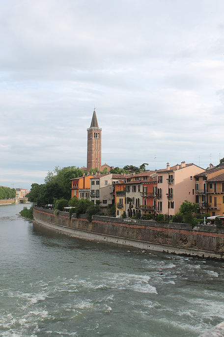 River Adige with Santa Anastasia Basilica campanile