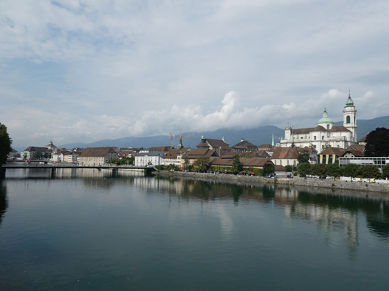 Panoramic view on the old town from Rötibrücke over the Aare river
