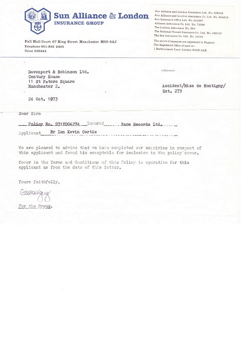 Ian's Fidelity Insurance Certificate 1973