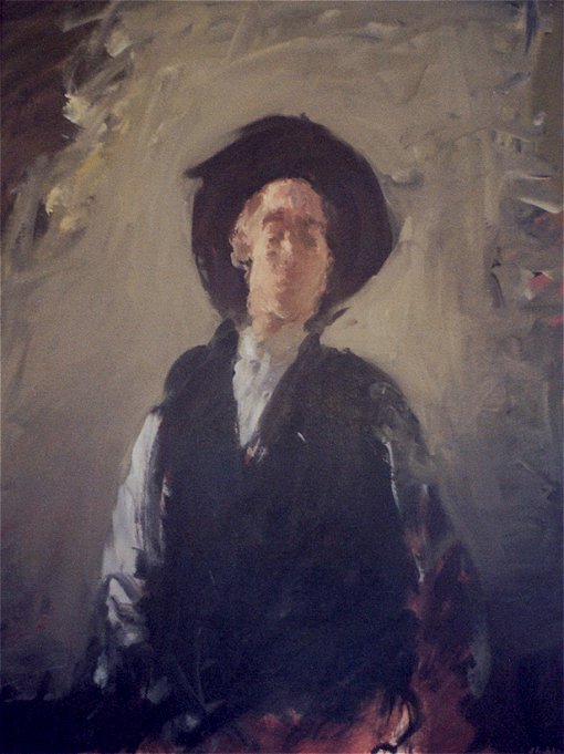 Autoportrait chapeau gilet noirs