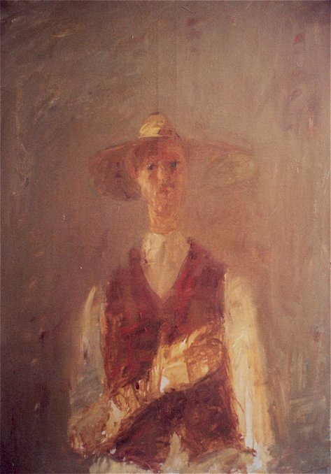 Autoportrait gilet chapeau paille