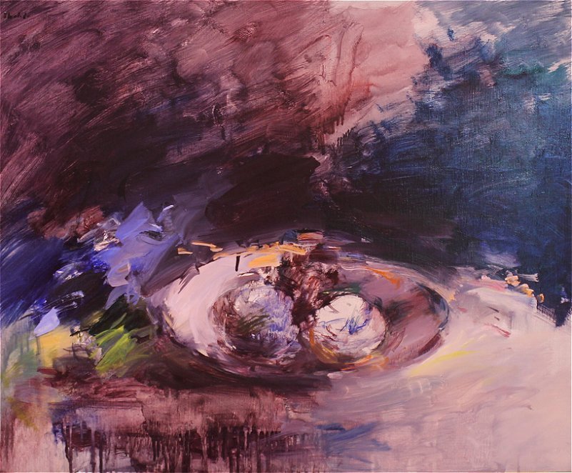 Pommes tableau bleu rose